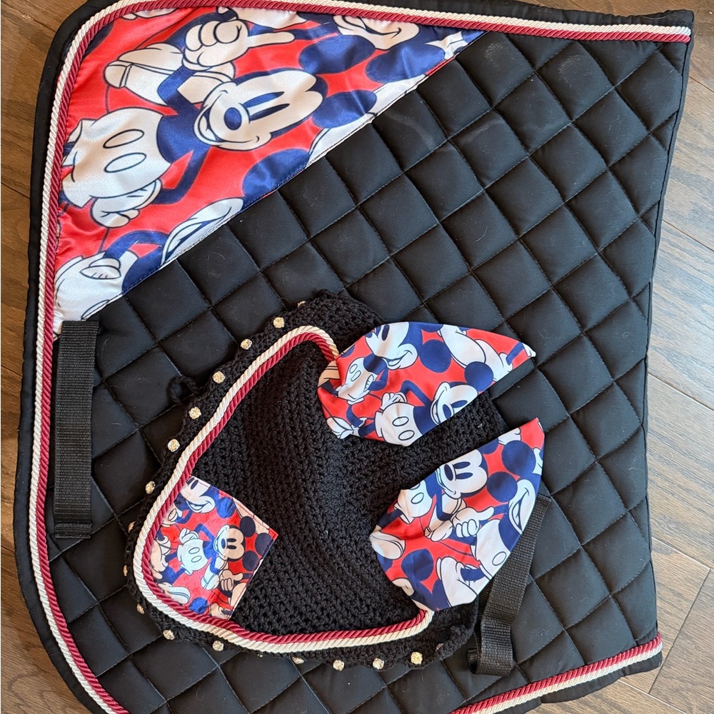 Mickey Mouse matching saddle pad and ear bonnet